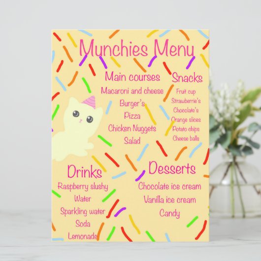 Caticorn Birthday Party Menu (Staand voorkant)