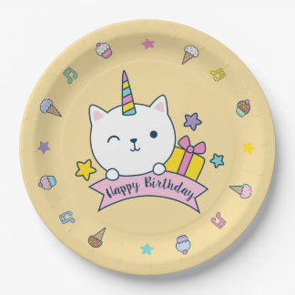 Caticorn Feestje | Papieren bord | Geel