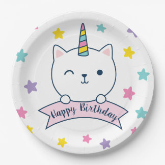 Caticorn | Gelukkig Verjaardag Papieren Bordje