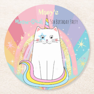 Caticorn kat Meow-Gical Birthday Kind Ronde Kartonnen Onderzetter