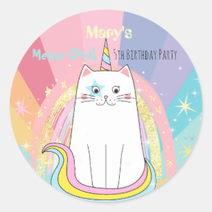 Caticorn kat Meow-Gical Birthday Kind Ronde Sticker