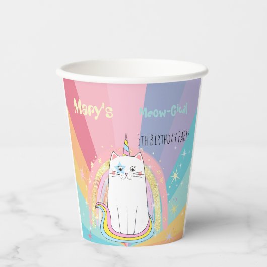 Caticorn Meow-Gical Birthday Girl Papieren Bekers (Voorkant)