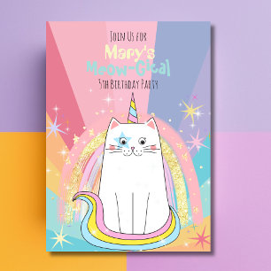 Caticorn Meow-Gical Birthday Invitation Kaart