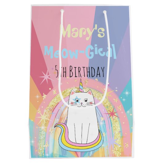 Caticorn Meow-Gical Birthday Medium Cadeauzakje (Achterkant)