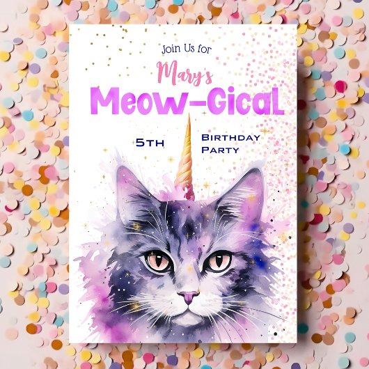 Caticorn Meow-Gical Invitation d'anniversaire