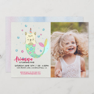 Caticorn Mermaid Birthday Party Invitation Kaart