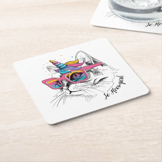Caticorn | Zo Meowgical Vierkante Kartonnen Onderzetter (Schuin)