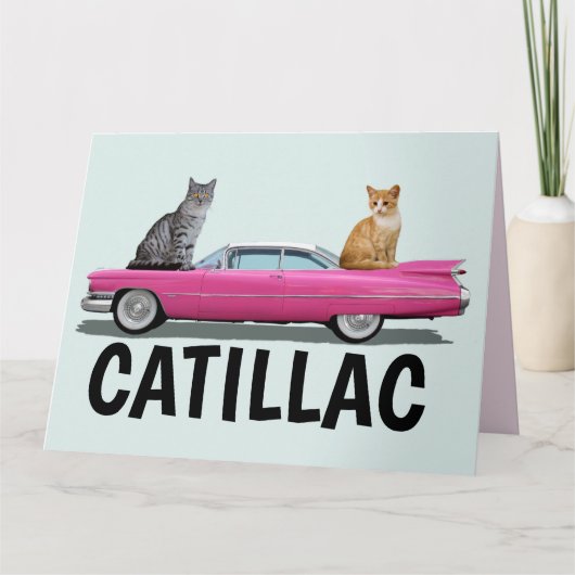 CATILLAC CAT PINK CLASSIC CAR big BIRTHDAY CARDS Kaart (Voorkant)