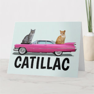 CATILLAC CAT PINK CLASSIC CAR BIG BIRTHDAY CARDS KAART