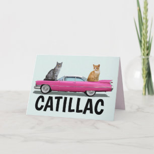 CATILLAC CAT PINK CLASSIC CAR BIRTHDAAGKAARTEN KAART