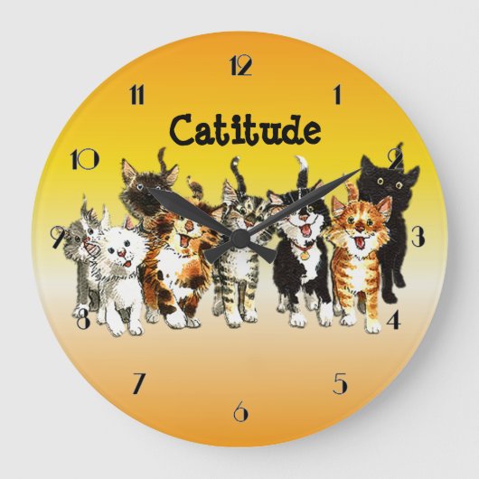 Catitude Cute Kitty Cats Wall klok (Voorkant)