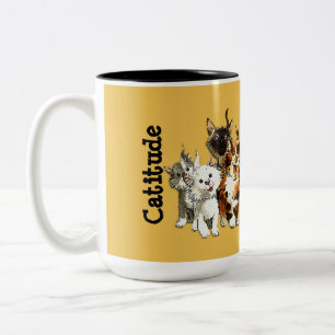 Catitude Cute Kitty Cats Yellow Coffee Mok