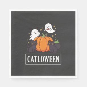 Catloween Grappig Halloween Kat Geest Pompoen Ontw Servet