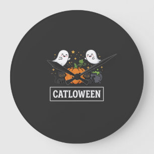 Catloween Mooie Spookkat Halloween Ontwerp_1 Grote Klok