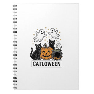 Catloween Vintage Ghost Cat Halloween Shirt Ontwer Notitieboek