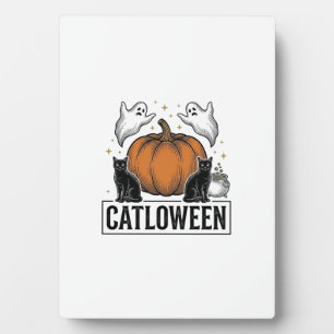 Catloween Zwarte Kat Geest Halloween Vector Ontwer Fotoplaat