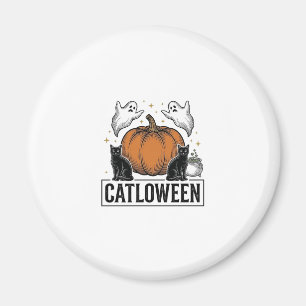 Catloween Zwarte Kat Geest Halloween Vector Ontwer Magneet