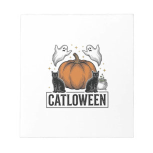 Catloween Zwarte Kat Geest Halloween Vector Ontwer Notitieblok