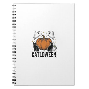 Catloween Zwarte Kat Geest Halloween Vector Ontwer Notitieboek