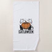 Catloween Zwarte Kat Geest Halloween Vector Ontwer Strandlaken (Voorkant)