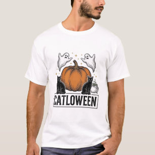 Catloween Zwarte Kat Geest Halloween Vector Ontwer T-shirt