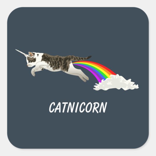 Catnicorn - Ik poep regenboog Vierkante Sticker (Voorkant)