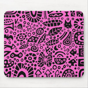 Catnip Dreams - zwart op roze FF66CC Muismat