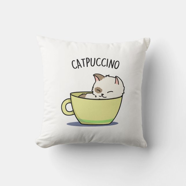 Catpuccino Funny Kitty Cat op Cup Kussen (Voorkant)