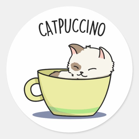 Catpuccino Funny Kitty Cat op Cup Ronde Sticker (Voorkant)
