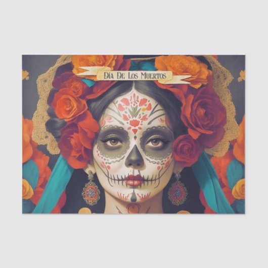 Catrina Dag van de Doden 1 Decoupage met tekst Tissuepapier (Voorkant)