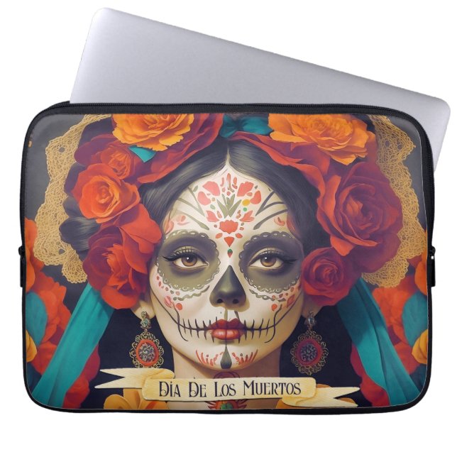 Catrina Dag van de Doden 1 met tekst Laptop Sleeve (Voorkant)