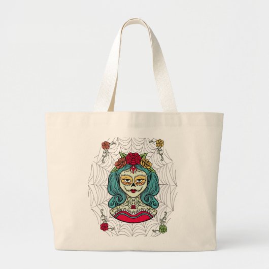 Catrina Día de Muertos Web Grote Tote Bag (Voorkant)