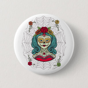 Catrina Día de Muertos Web Ronde Button 5,7 Cm