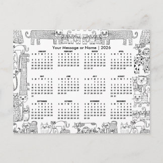 Cats 2026 Calendar Personalized Message or Name Briefkaart