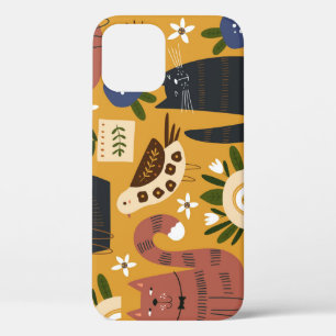Cats and Birds, met de hand getekend. iPhone 12 Hoesje