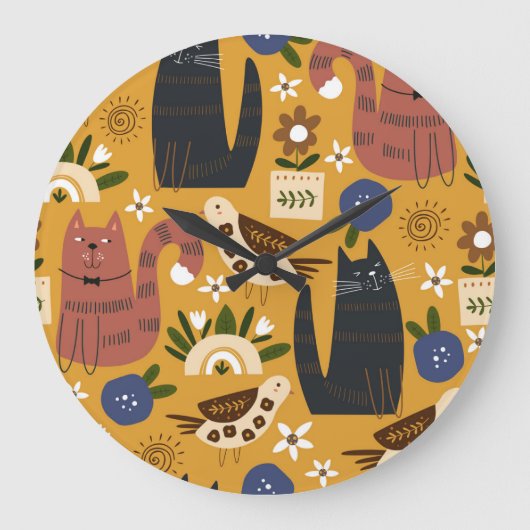  Cats and Birds, met de hand getekend. Grote Klok (Voorkant)