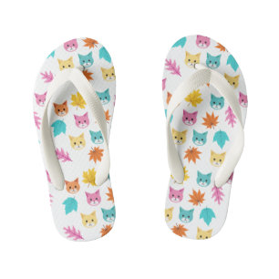 Cats and Leaves Pattern Cartoon Cats Kinder Teenslippers