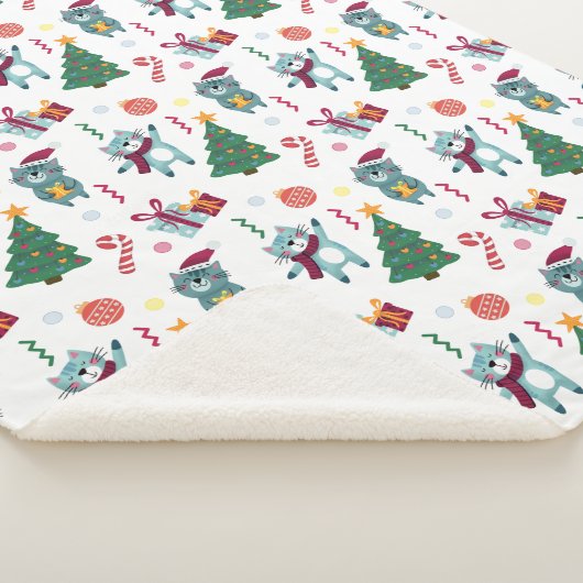Cats At christmas Whimsical Pattern Sherpa Deken (3/4)