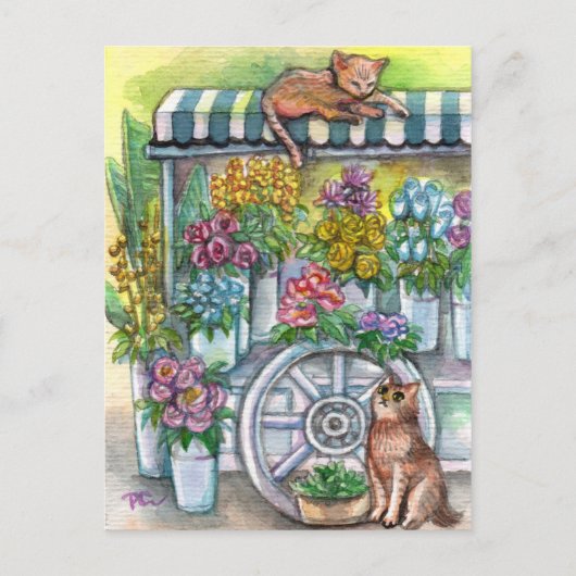 Cats at Flower Stand Briefkaart (Voorkant)