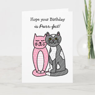Cats Birthday Cute Whimsical Folk Art Kaart