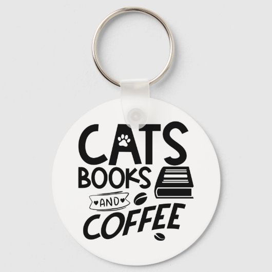 Cats Booee Coffee Typography Bookworm Gezegde Sleutelhanger (Voorkant)