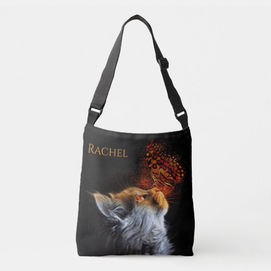 Cat's Butterfly Kisses Gepersonaliseerde Naam Crossbody Tas (Voorkant)