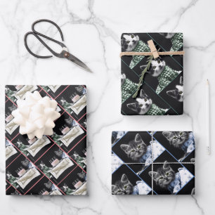 Cats celebrating a birthday with cake and candles inpakpapier vel