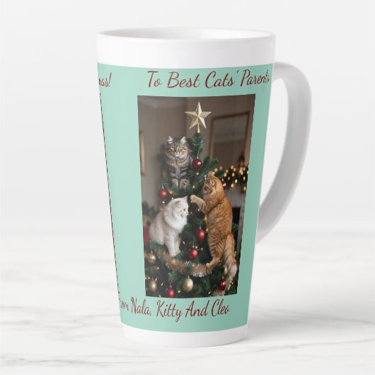 Cats Christmas Tree, Image Names Text, Customize, Latte Mok (Rechterhoek)
