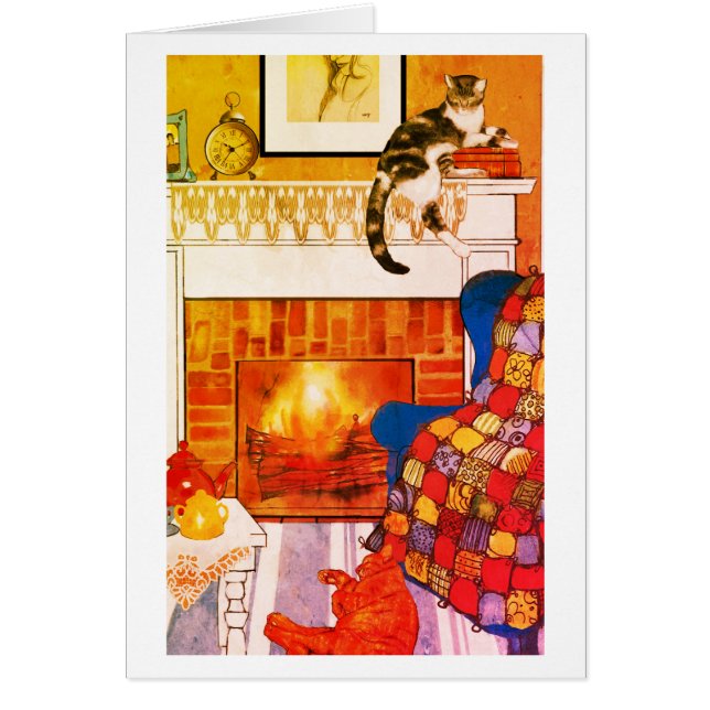 Cats Cozy Scene Blank Note Card (Voorkant)