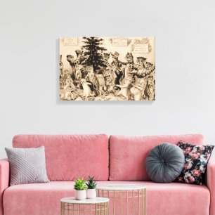 Cats Decorating Christmas Tree by Louis Wain Canvas Afdruk