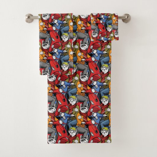 Cats & Dogs Scooter Pattern Bad Handdoek (Insitu)