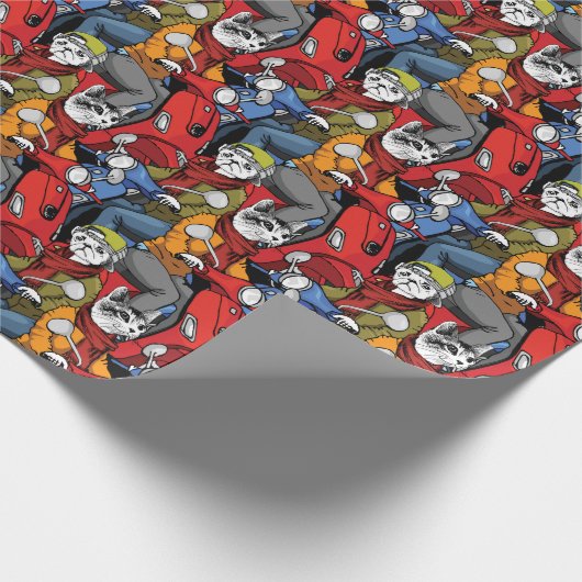 Cats & Dogs Scooter Pattern Cadeaupapier (Hoek)