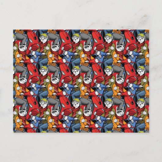 Cats & Dogs Scooter Pattern Feestdagenkaart (Voorkant)