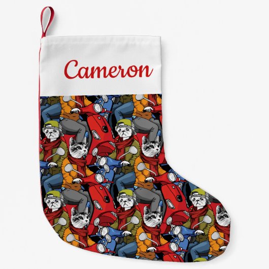 Cats & Dogs Scooter Pattern | Jouw namen toevoegen Kleine Kerstsok (Voorkant)
